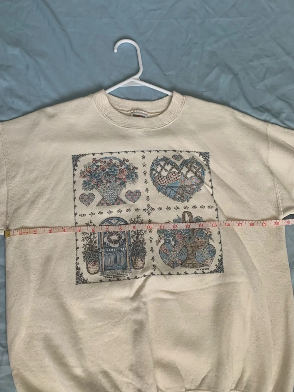 Fruit of the Loom Cream Crewneck Sweatshirt with Vintage Patch Graphic